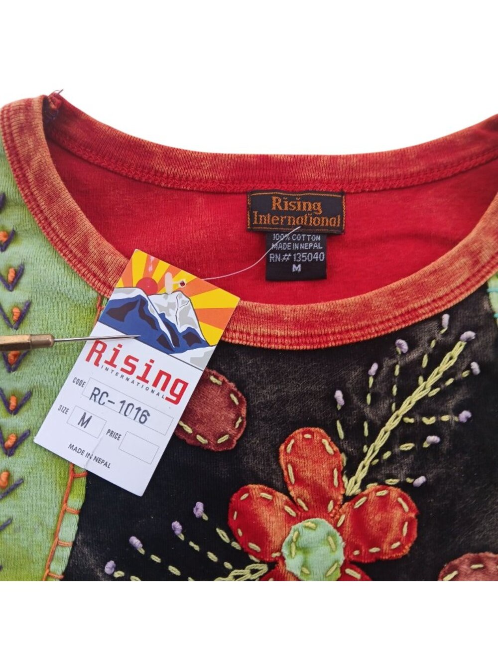 Medium Vtg Rising International Top Womens Embroidered Tie-Dye Boho Mom NWT DS